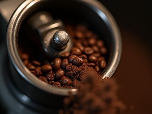Close up of coffee beans being ground