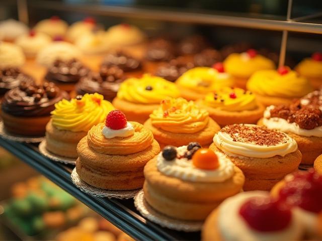 Colorful display of fresh pastries